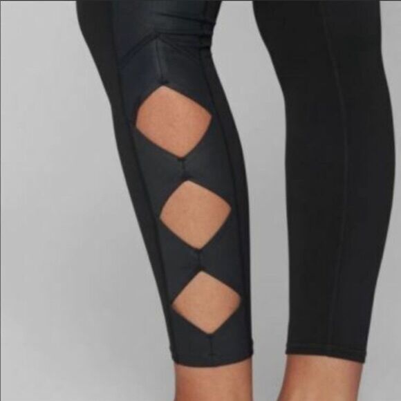 Athleta Black Cobra Leggings Diamond Cut Out XS - Picture 4 of 7